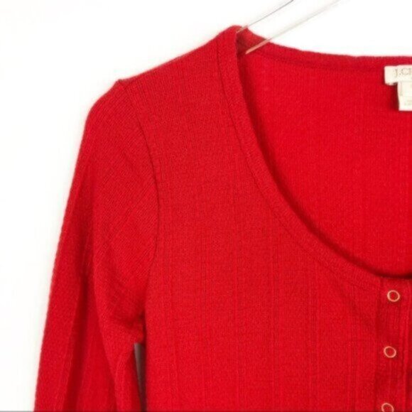 J. Crew | Women's Red Thermal V-Neck Button Up Long Sleeve Top Size Small - Picture 3 of 7